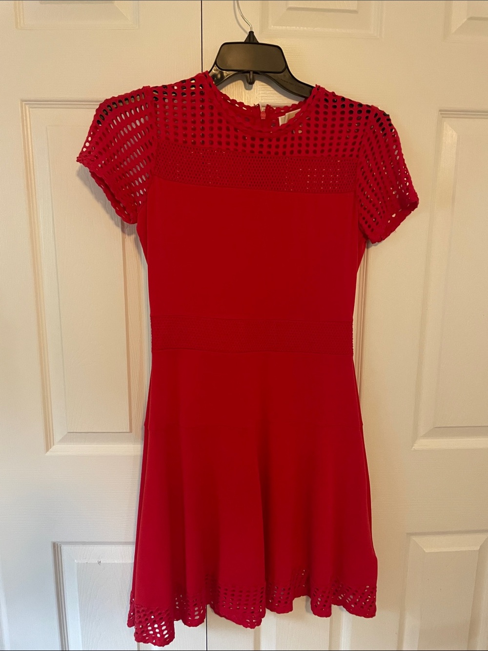 Michael Kors Red Short-Sleeve Eyelet Fit & Flare Dress